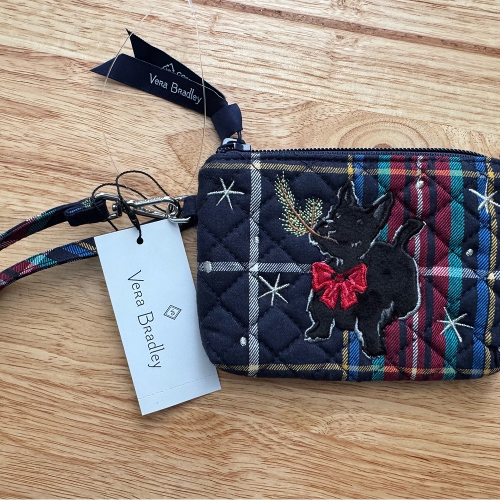 Vera Bradley Plaid Wristlet with Black Dog Design
